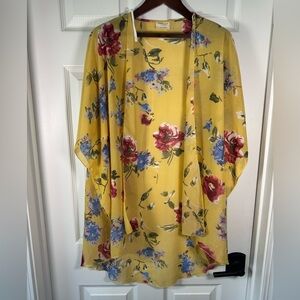 Emory Park Los Angeles Chiffon Floral Kimono Cover Yellow Lightweight OS Womens